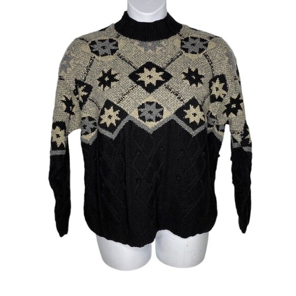 Robert Scott Sweater Sz XL Ski Black Blue Wool Blend Chunky Knit - Picture 3 of 6